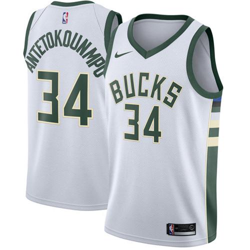 Men Nike Milwaukee Bucks #34 Giannis Antetokounmpo White NBA Swingman Association Edition Jersey->miami heat->NBA Jersey